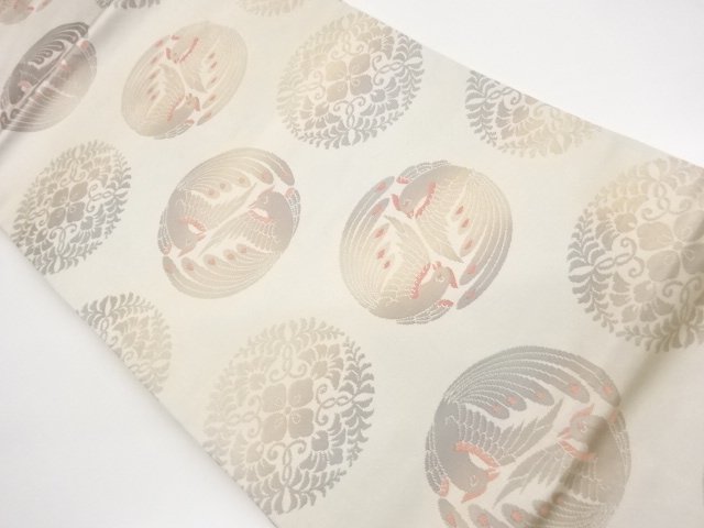 JAPANESE KIMONO / NAGOYA OBI / WOVEN BIRD & FLOWER CREST 